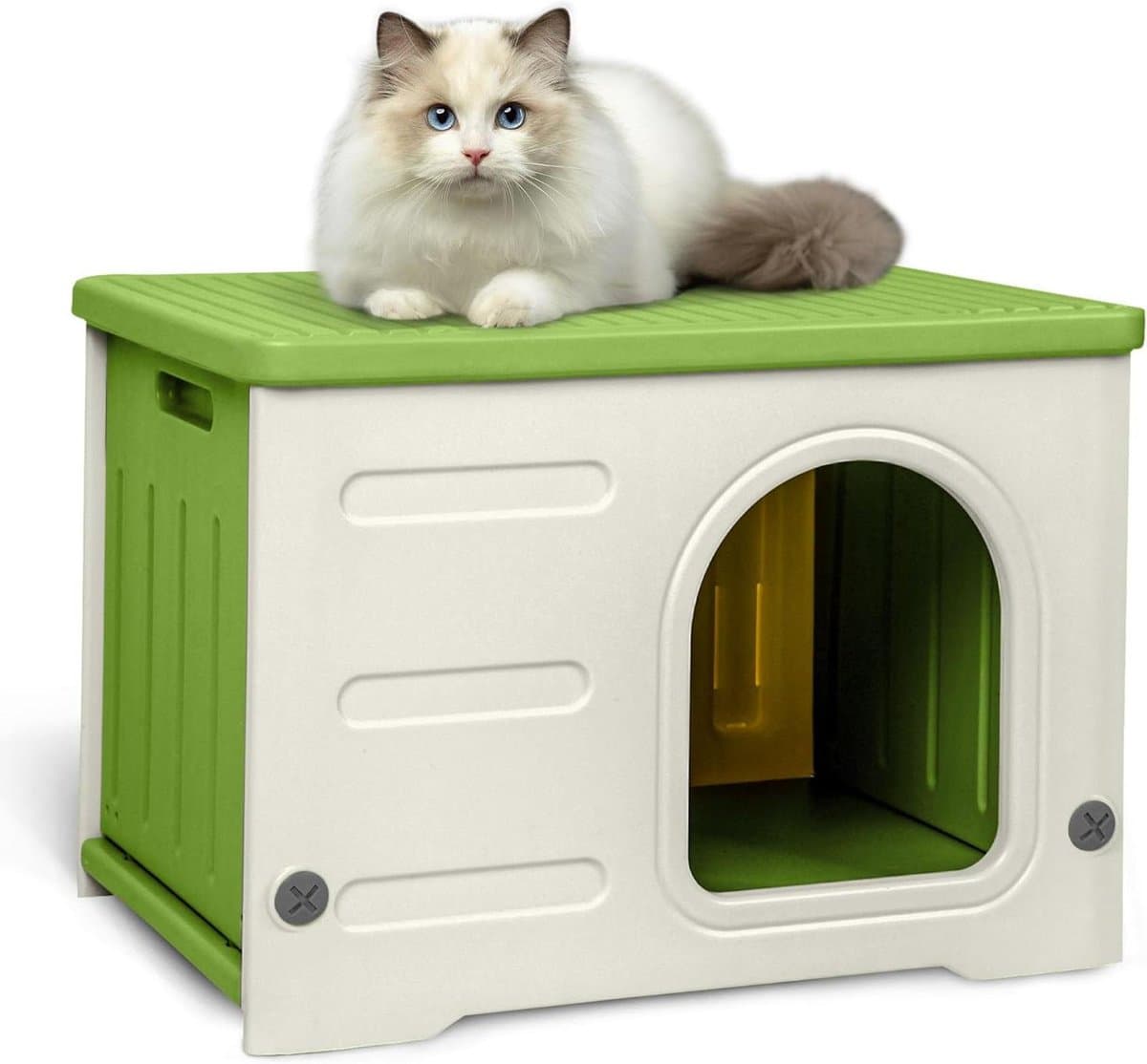 Kunststof Kattenhuis - Dierenverblijf - Buiten Rusten - Stapelbaar Ontwerp - 53 x 41 x 38 cm - Groen