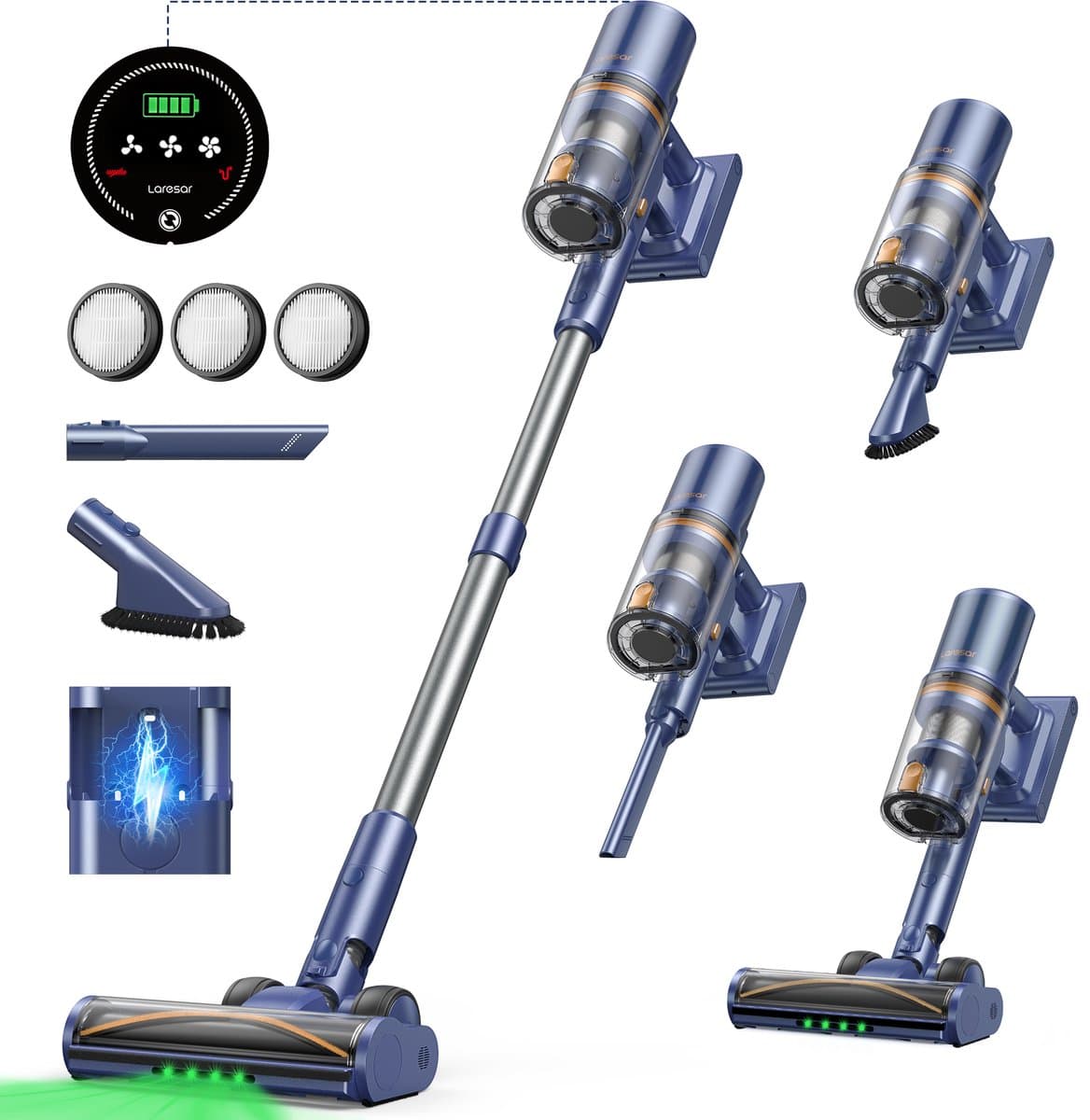 Laresar V11- Steelstofzuiger Draadloos - Steelstofzuiger Zonder Zak Op Accu - 650W - 75000PA - 2 in 1 - Ook Als Kruimeldief