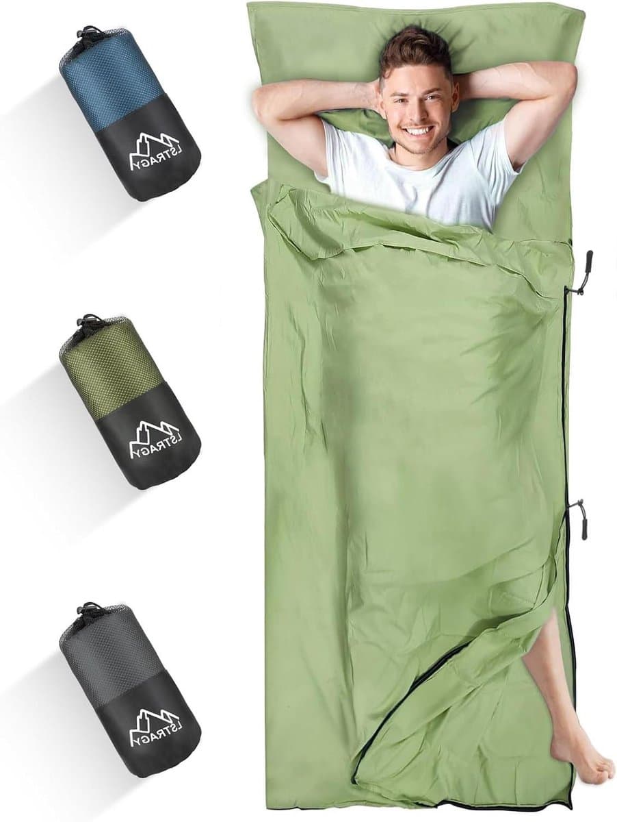 Huttenslaapzak Microvezel - Reis Slaapzak - Kamperen en Reizen - Voetritssluiting - 220 x 95 cm - Groen