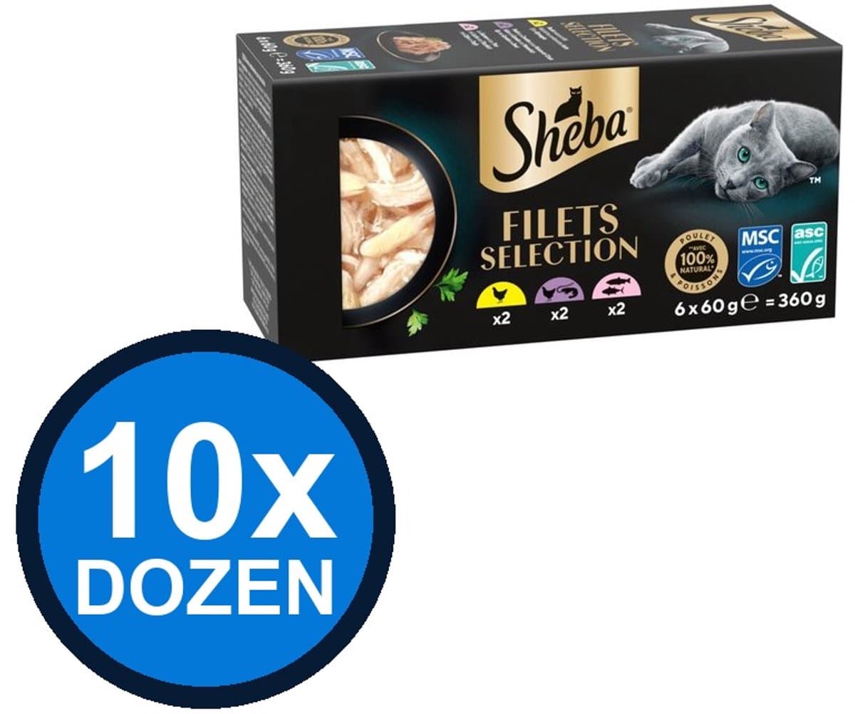 10x Sheba - Filets Alu Saus Kip & Zalm Multipack (6x60g) - Kattenvoer Natvoer - 360 g
