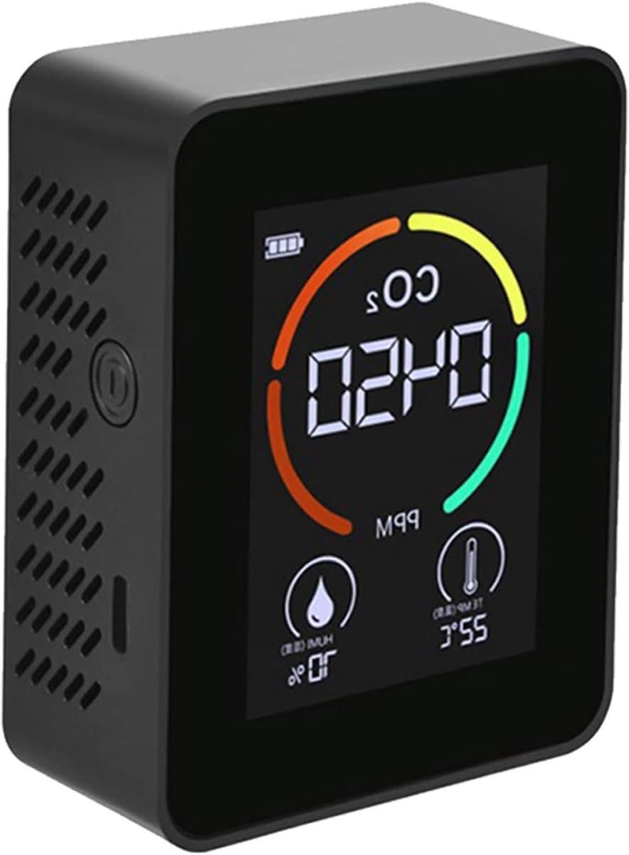 CO2 Monitor - Luchtkwaliteit Meter - Binnenklimaat Meten - Snelle Detectie - 3-in-1 - Zwart