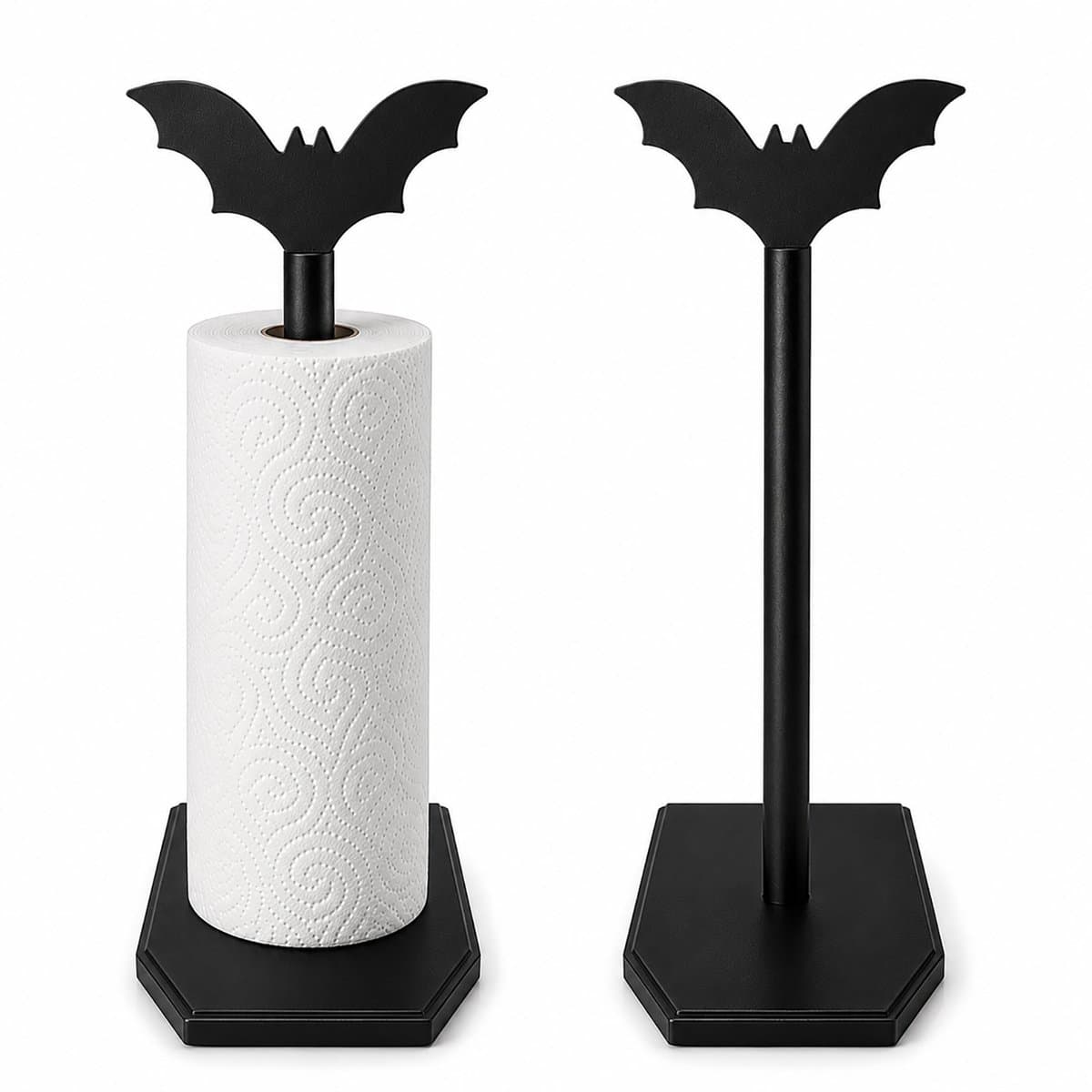 Topmelon Keukenrolhouder - Kitchen Paper Roll Holder- zwart - staand Houten keukenrolhouder- Vleermuis Rollenhouder-Keukenaccessoire
