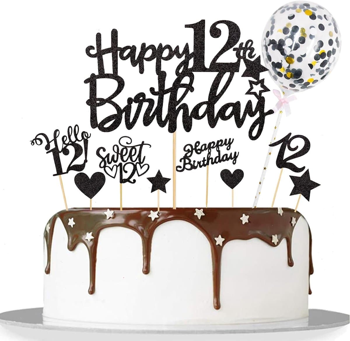 Catelves Cake Decoration 12th Birthday Boy Girl, 10 Pieces Glitter Cake Decoration Birthday 12 Years Girl, Happy 12th - ShopVlot