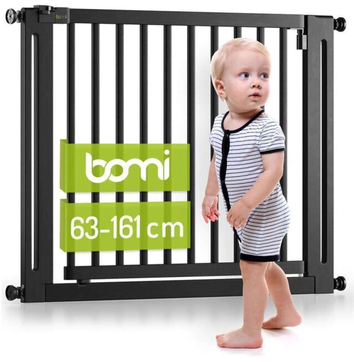 Bomi Miko Houten Traphekje Zonder Boren 95 t/m 103 cm Zwart - Klembevestiging - Zelfsluitend - Veiligheidshekje - Kinderhekje - Hondenhekje voor Binnen