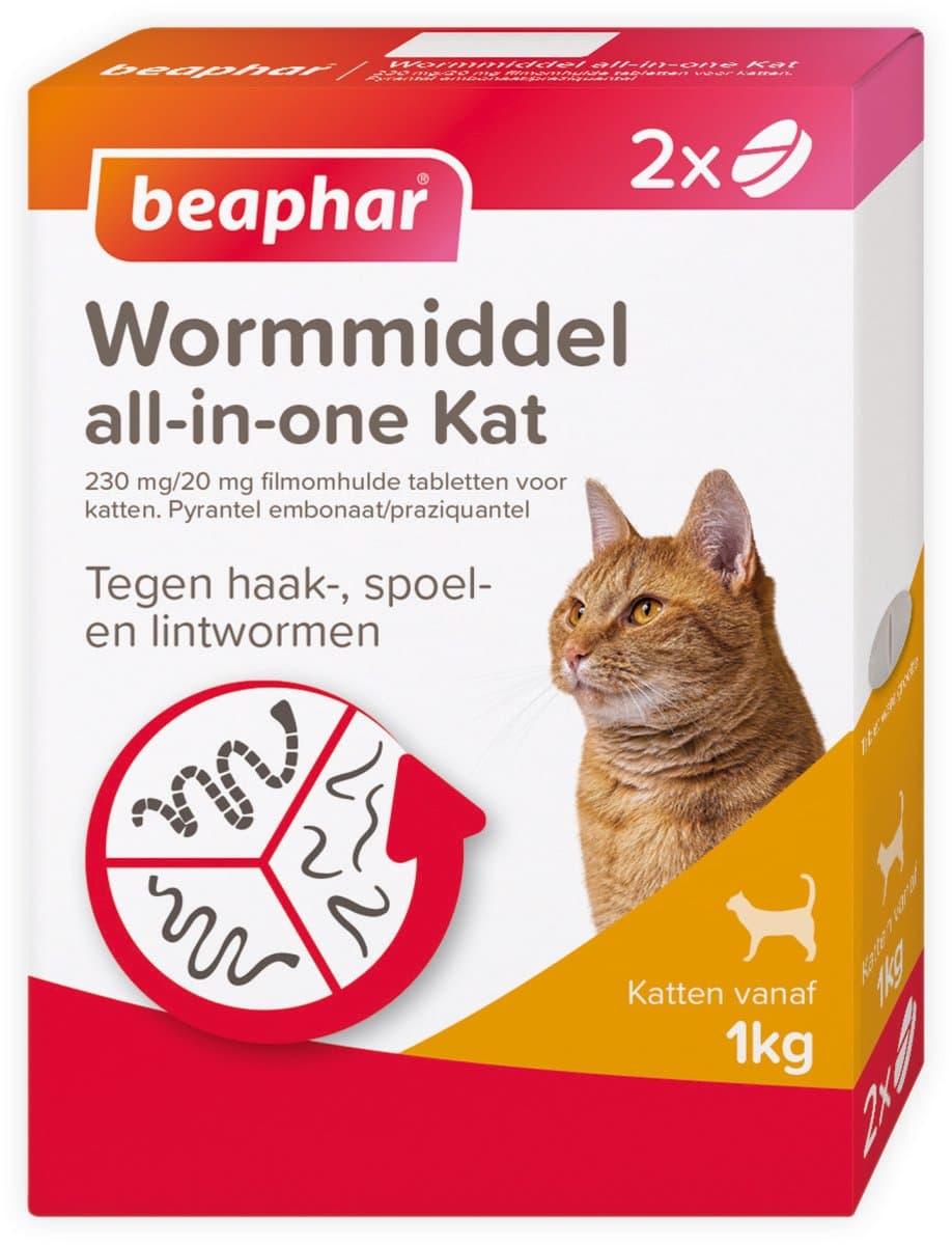 Beaphar Wormmiddel All-In-One Kat - Ontworming voor katten - 2 stuks