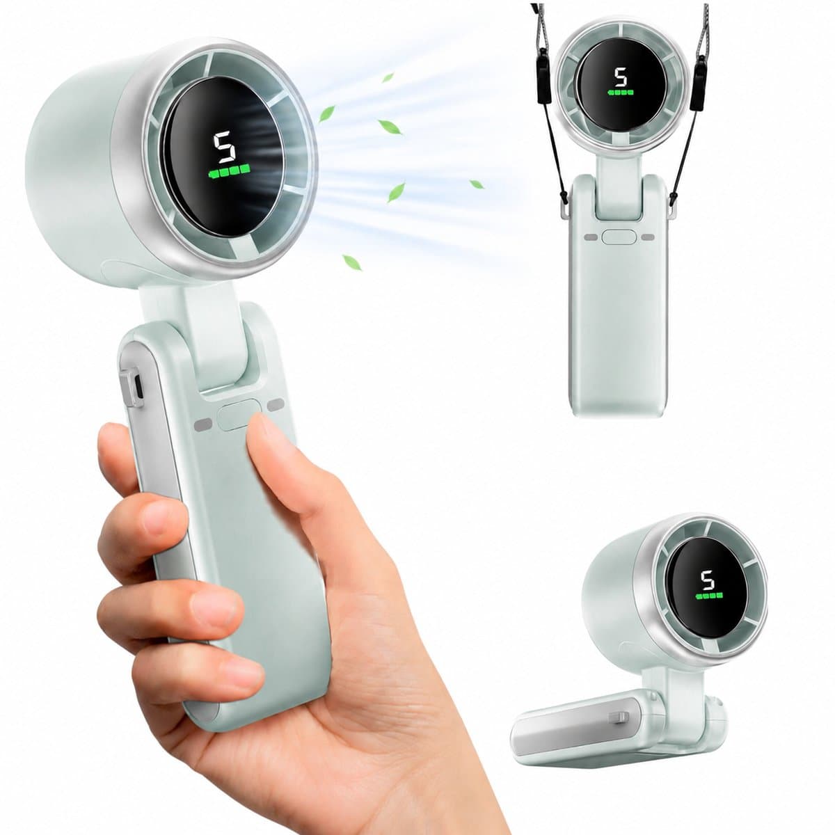 SOGIOL Handventilator - Draagbare Mini Ventilator Oplaadbaar - 5 Snelheden - 3600mAh Accu - USB Ventilator met LED Display - Opvouwbaar