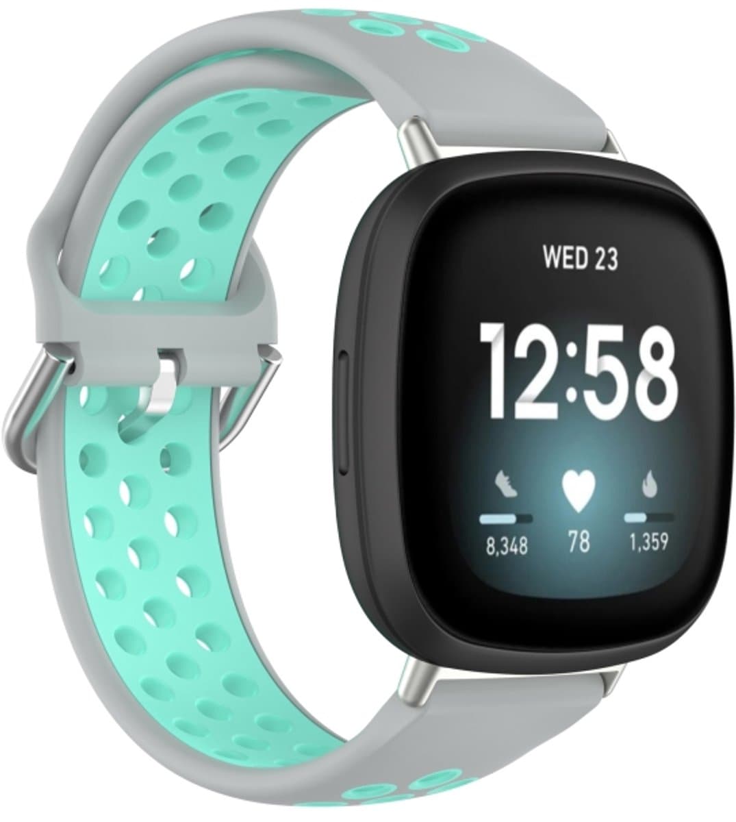Voor Fitbit Versa 4 / Sense 2 Dual Color siliconen horlogeband (grijs groenblauw)