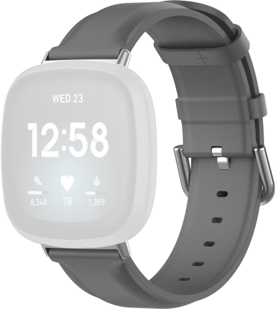 Voor Fitbit Versa 3 / Fitbit Sense ronde staart lederen band, maat: gratis maat (grijs)