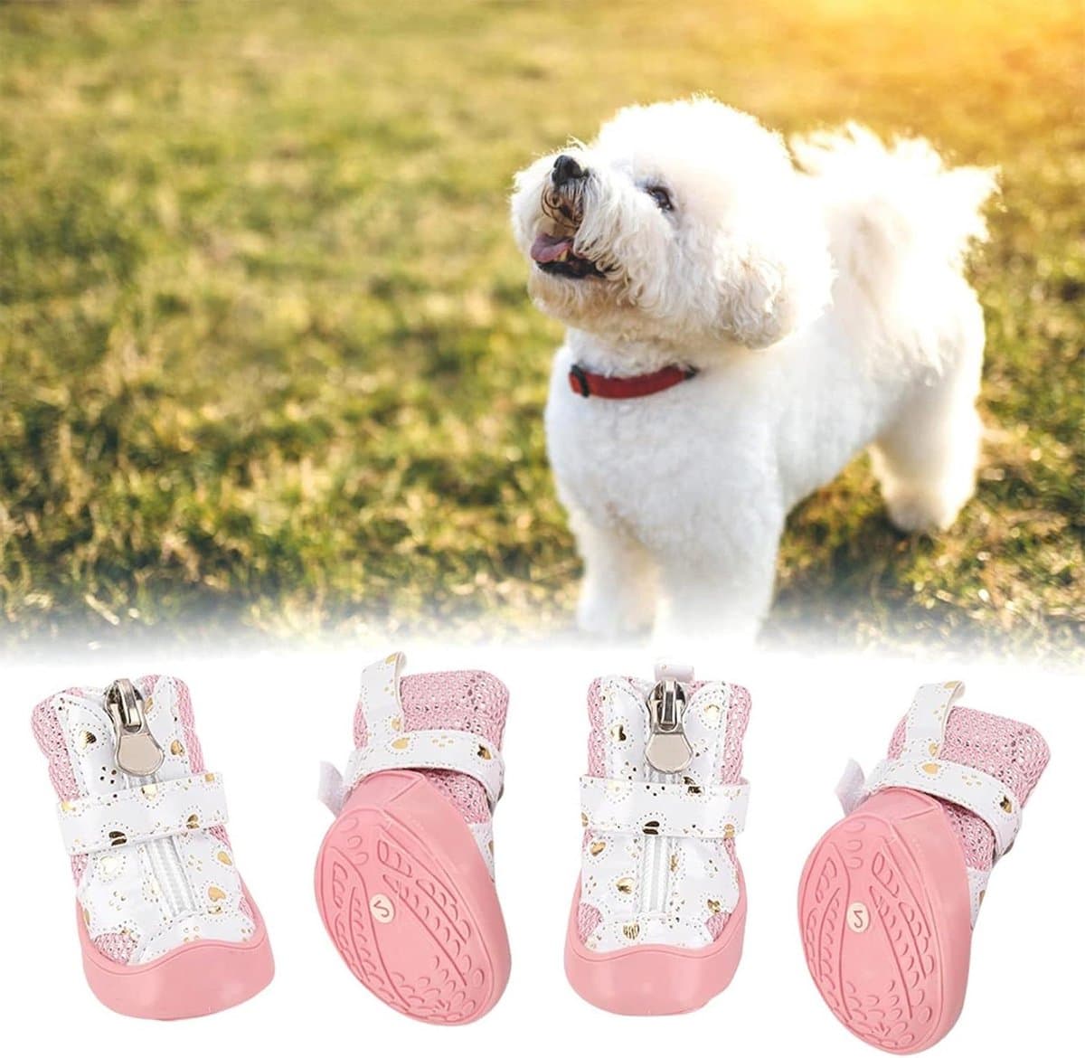 Hondenschoenen - Huisdierlaarsjes Pootbeschermers - Buitenwandelingen - Ademend Mesh - Maat 2 - Roze
