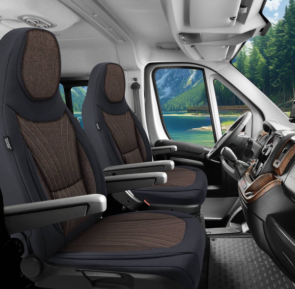 Premium Camper stoelhoezen voor Karmann Dexter 550 C12 in Zwart/Bruin (2 losse stoelen)