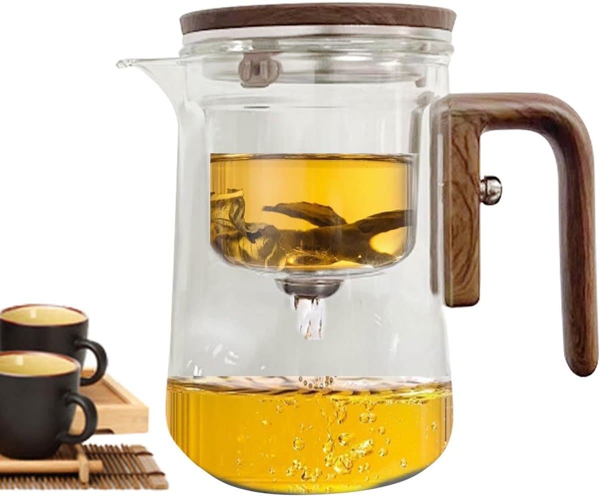 Theepot met Zeef - Theekaraf Waterkoker - Losse Thee Zetten - Hittebestendig Glas - 600 ml - Transparant