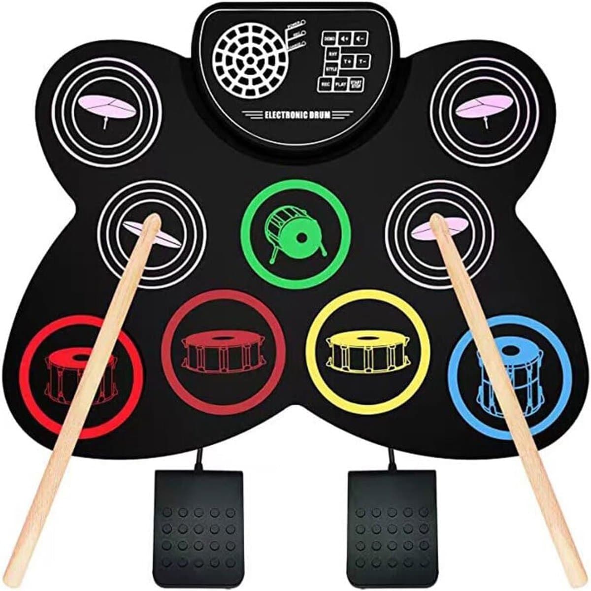 Elektronische Drum Set - Oefen Pad - Muziek Oefenen - Ingebouwde Speaker - 41 cm - Kleurrijk