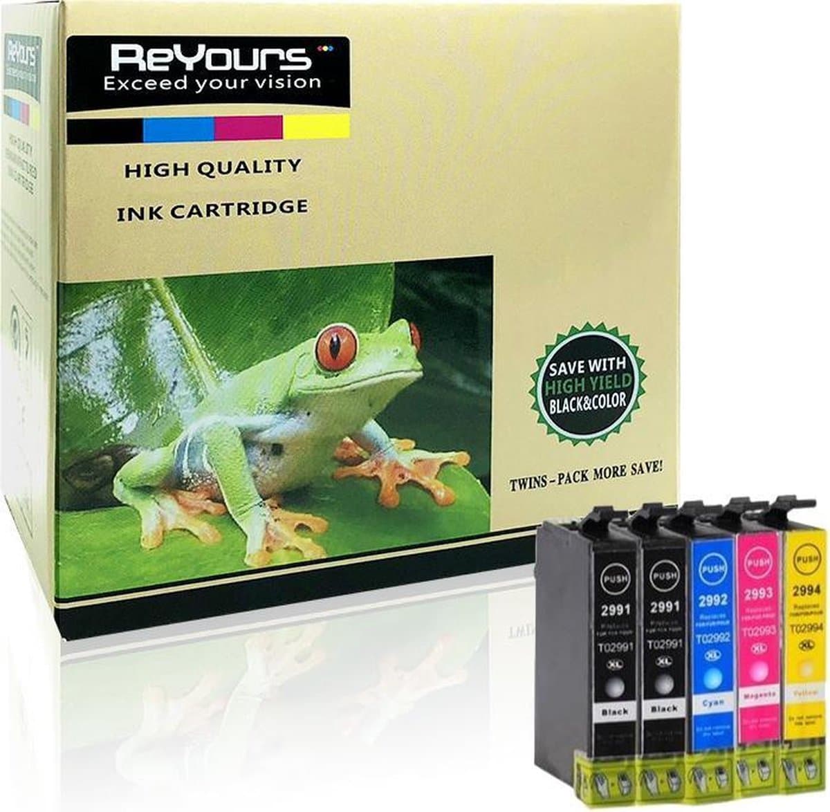 ReYours®Epson T2991 - T2994 Compatible inktcartridge / Alternatief voor de Epson 29XL T2991 T2992 T2993 T2994 Expression Home XP-235 XP-245 XP-247 XP-332 XP-335 XP-342 XP-345 XP-432 XP-435 XP-442 XP-445- 5 pack