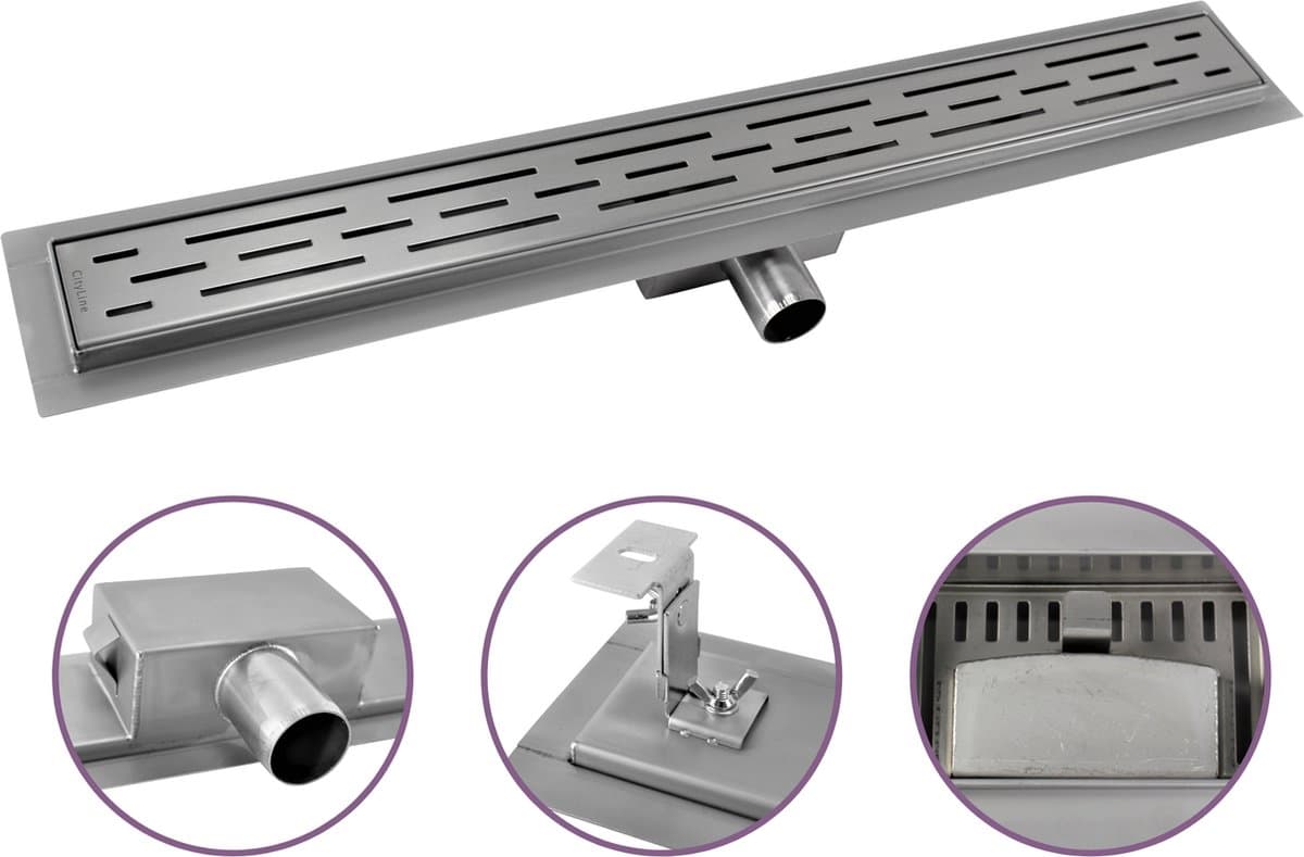 CityLine douchegoot - RVS - 120cm - Zijuitloop - Standaard rooster