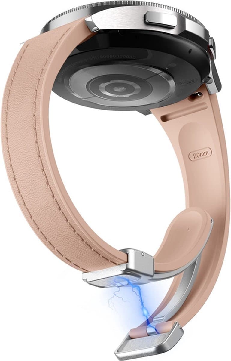 Hybride siliconen-leren bandje - geschikt voor Samsung Galaxy Watch 7 / Watch 6 / Watch 6 Classic / Watch 5 / Watch 5 Pro / Watch 4 / Watch 4 Classic / Watch FE - zacht roze