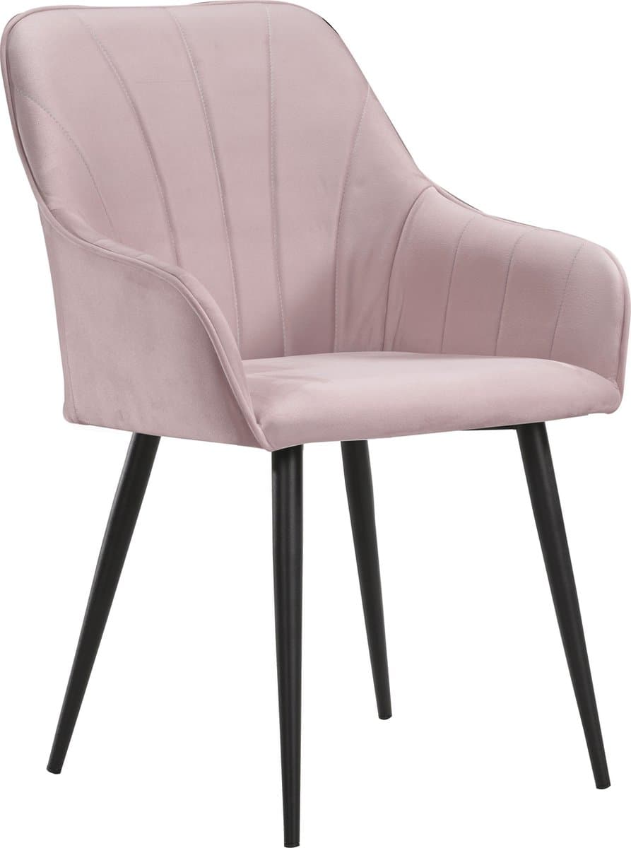 Soof&Tess - Ferrara Eetkamerstoel - Roze - Fluweel - Velvet - Industrieel - Met armleuning - Easy Clean Stoffen - Hoge Kwaliteit