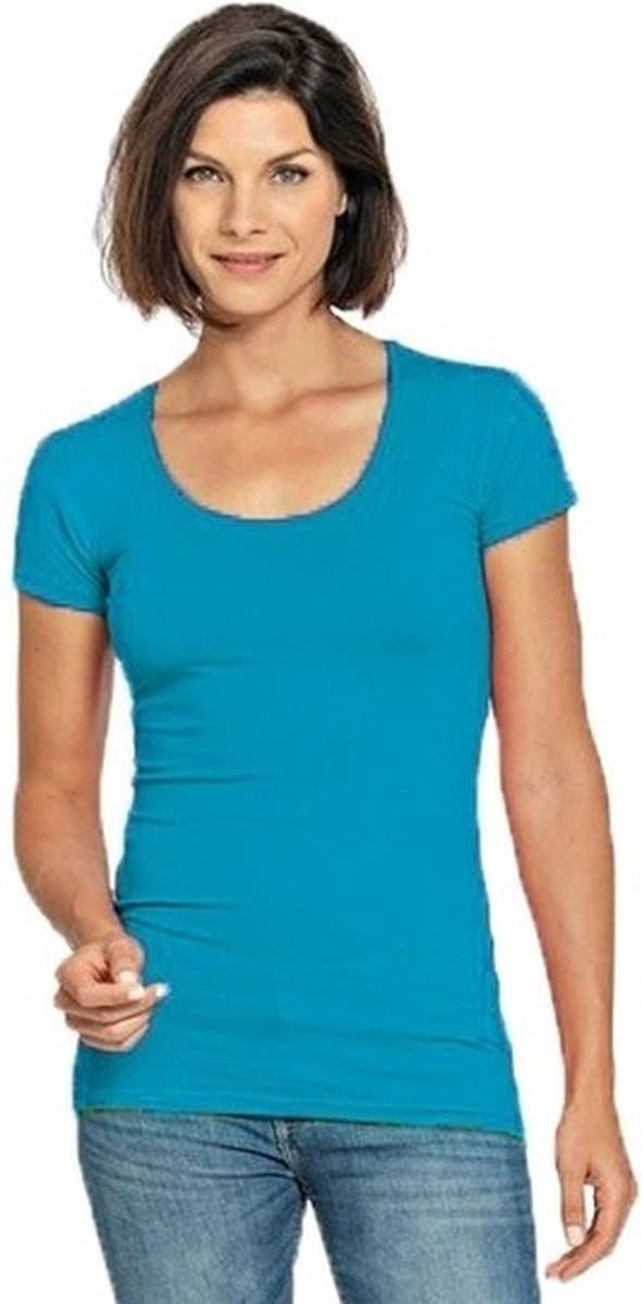 Lemon & Soda casual t-shirt - dames - turquoise blauw - ronde hals - korte mouwen - basic shirts - katoen XL