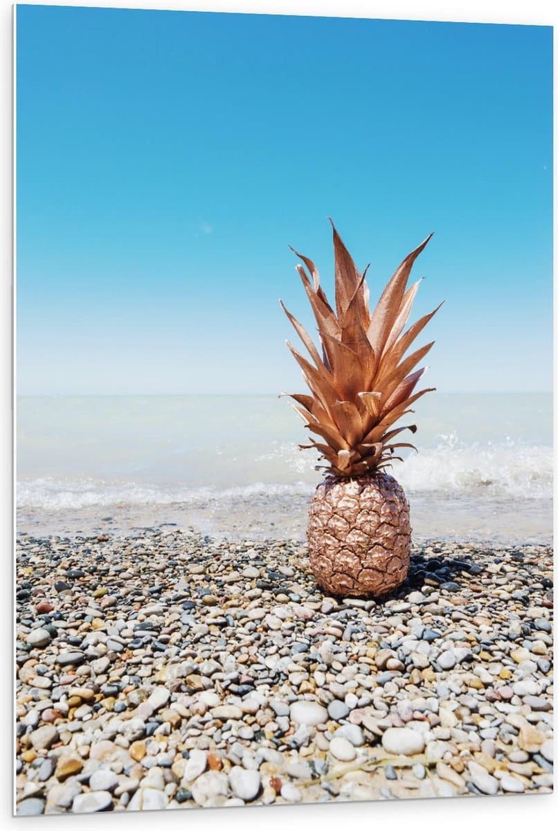 Forex - Gouden Ananas bij Zee - 80x120cm Foto op Forex