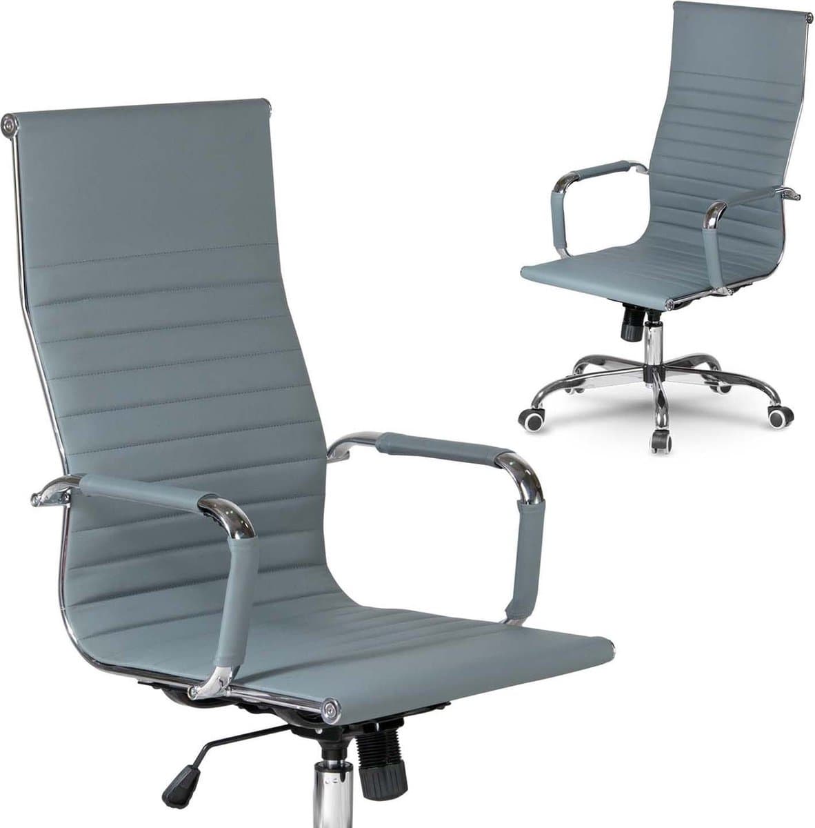 Sofotel Tokio - Bureaustoel - Modern Design - Grijs Eco-leder - Chromen Accenten