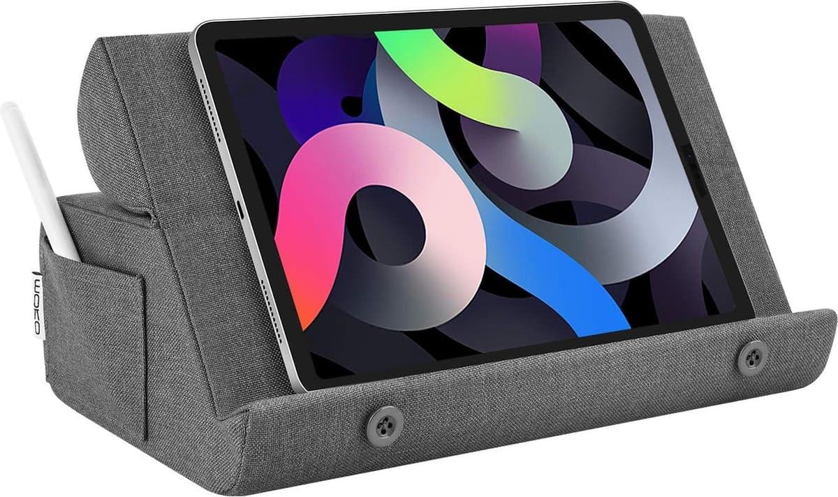 Foldable Soft Pillow Tablet Stand - Up to 12.9" - Sofa Throw Pillow - Xmas Gift eReader - Fits iPad 10.2 - iPad mini 6 - iPad Pro 12.9/11 2022 - Galaxy Tab S7 - Dark Gray