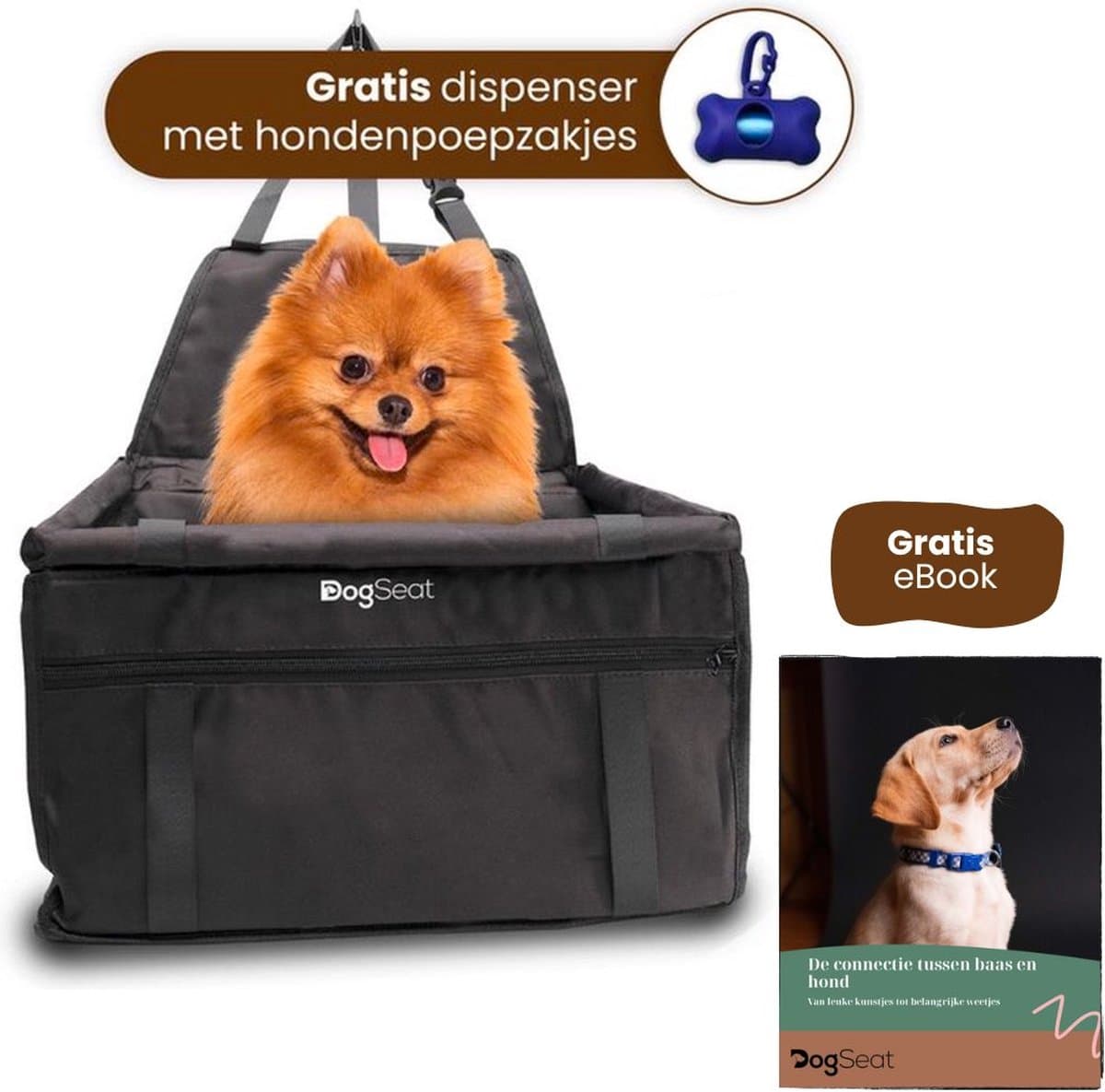 DogSeat® Buddy - Luxe Hondenmand Auto - Autostoel hond - Reisbench hond - Autogordel hond - Zwart