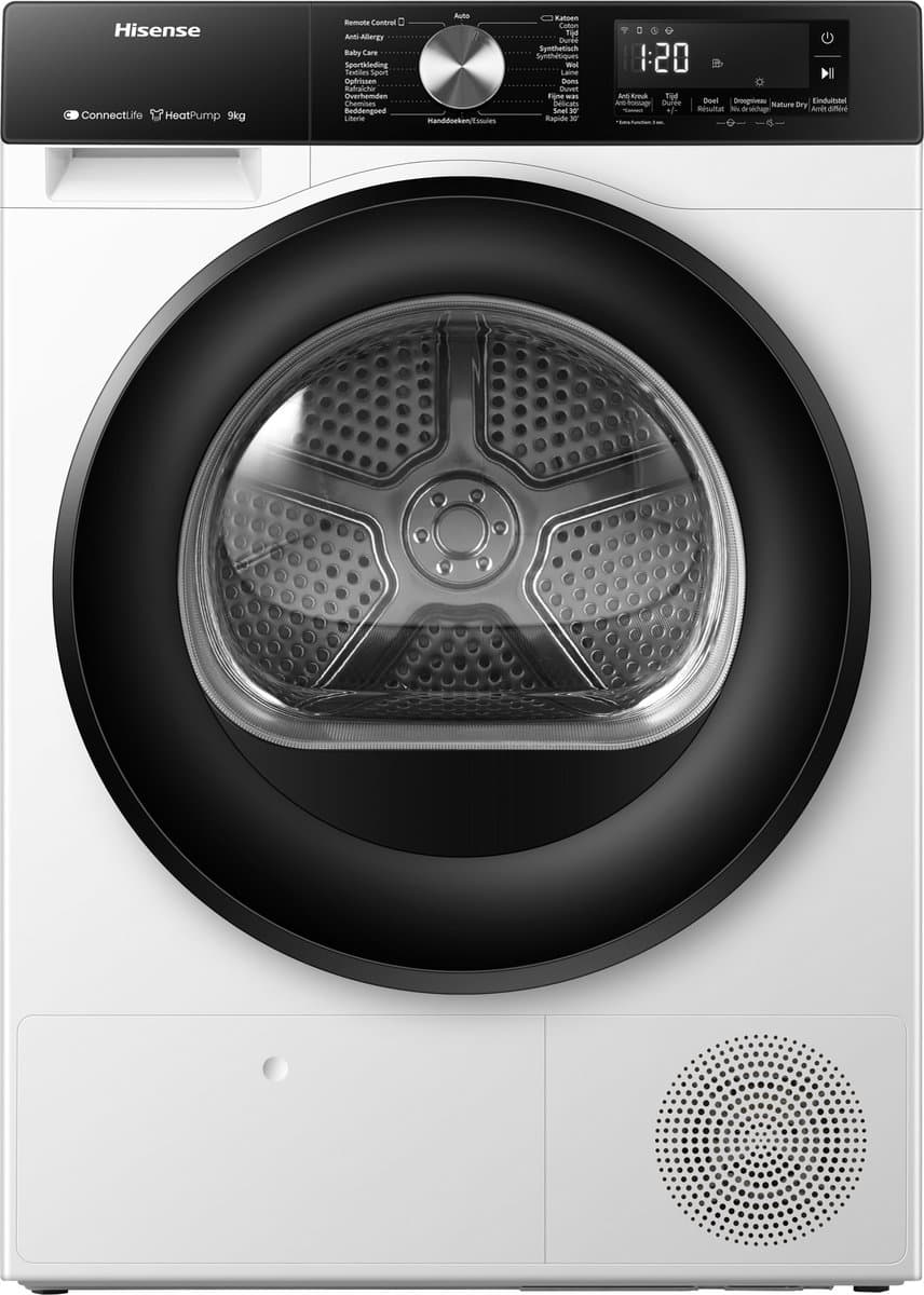 Hisense 3S Serie DH3S902BW3 - Warmtepompdroger - 9kg - ConnectLife - Trommelverlichting - AutoDry - Quick Dry - Allergy Care