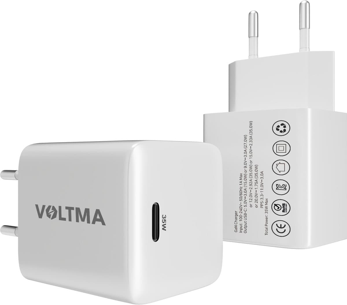 Voltma 35W USB-C oplader met GAN technologie - USB C snellader - Oplaadstekker - compact ontwerp - Compatibel met iPhone/14/13/12/11/Pro/Max, tablet, Xiaomi, Android