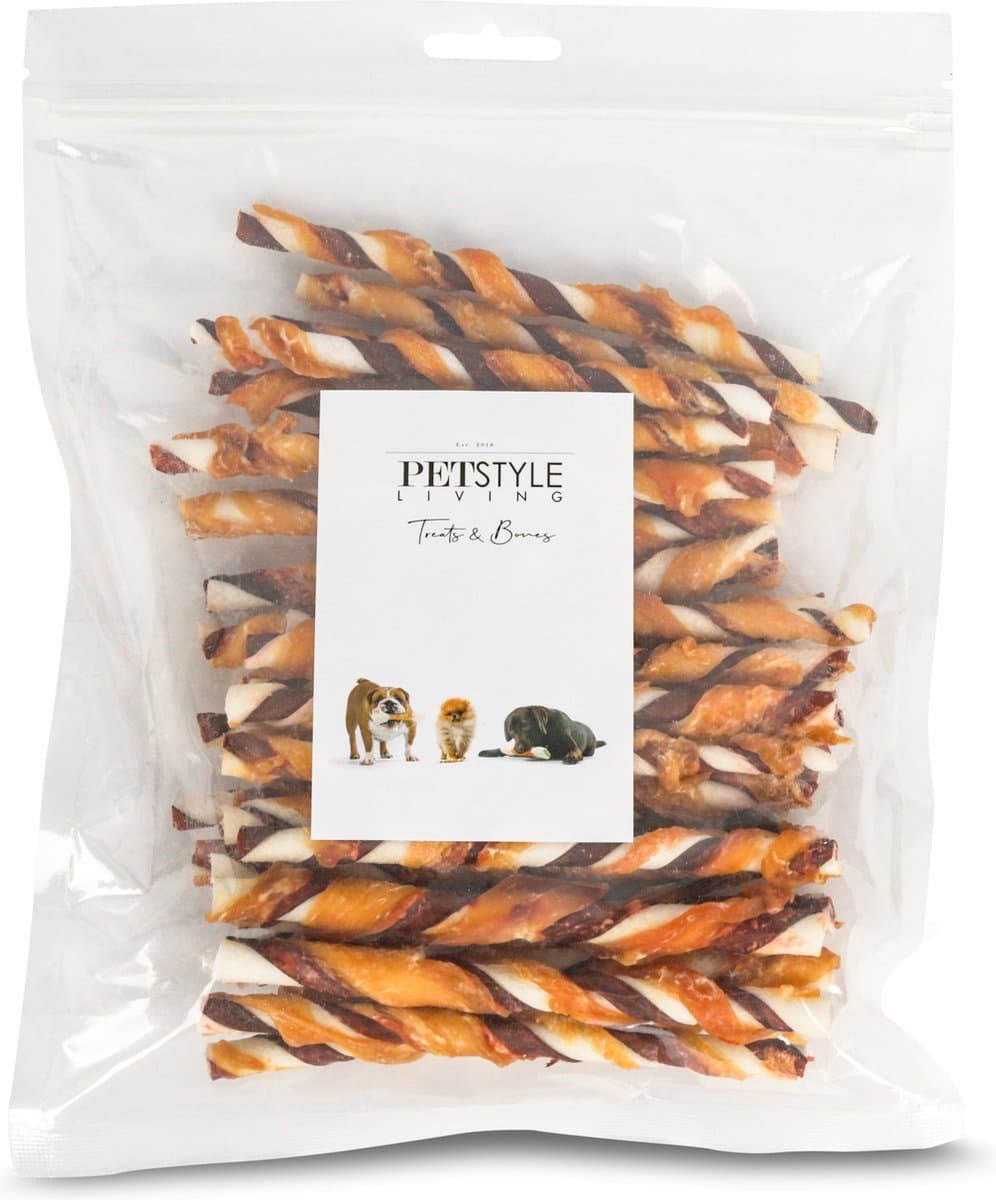 Petstyle Living Gedraaide Sticks met Kip & Rund - Hondensnacks - 12,5cm - 30 Stuks - Kauwstaaf Hond
