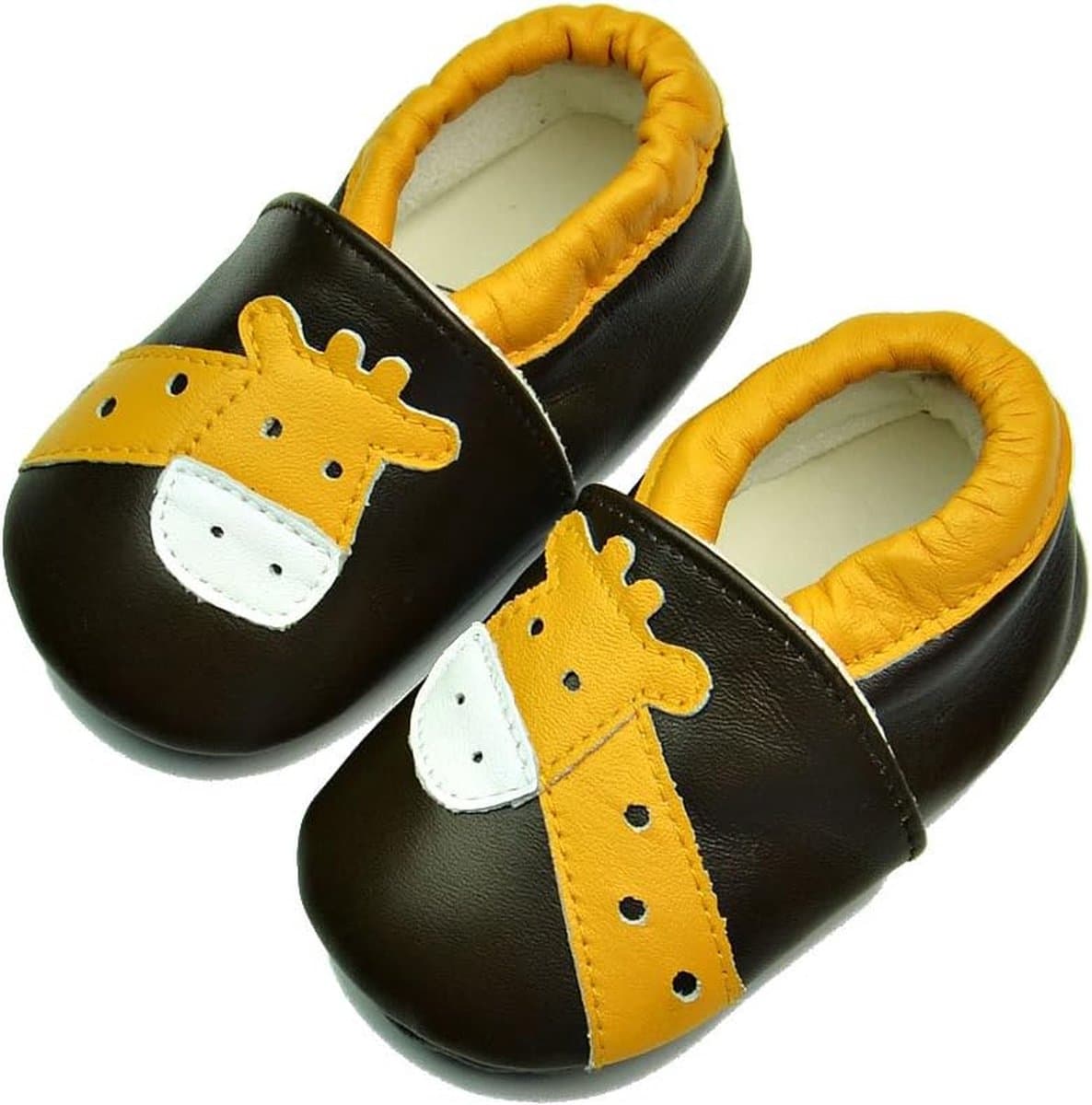 Steppies Babyslofjes Leer - Giraffe - Maat 16-17 (0-6 maanden, 11 cm) - met Suède Zool