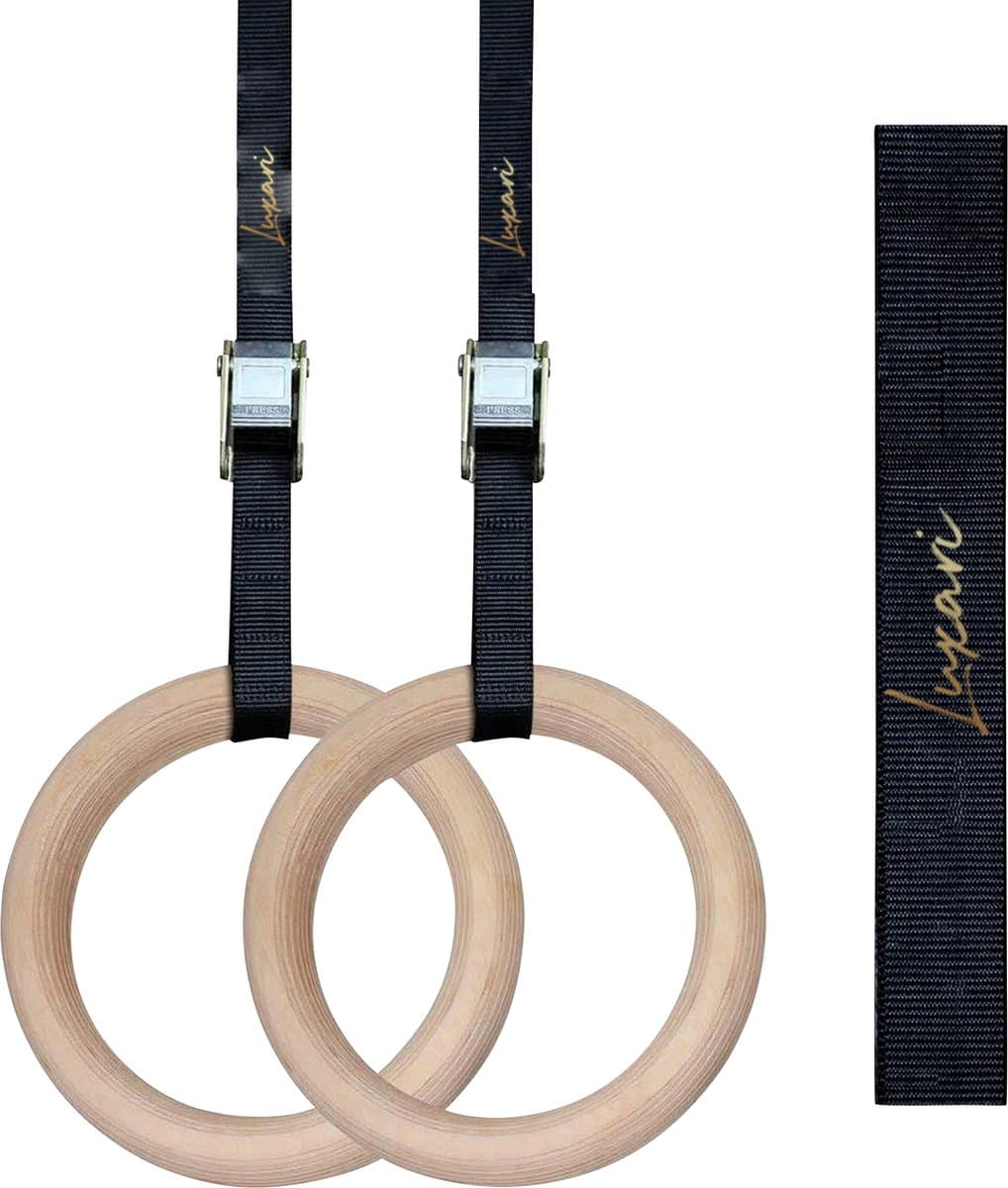 Luxari Turnringen Pro - Berkenhout - Inclusief Markeringen & Grip-tape - Ophangbanden 4.5m - Gymnastiek ringen voor crossfiets & turnen - Olympische Turnringen - Calisthenics