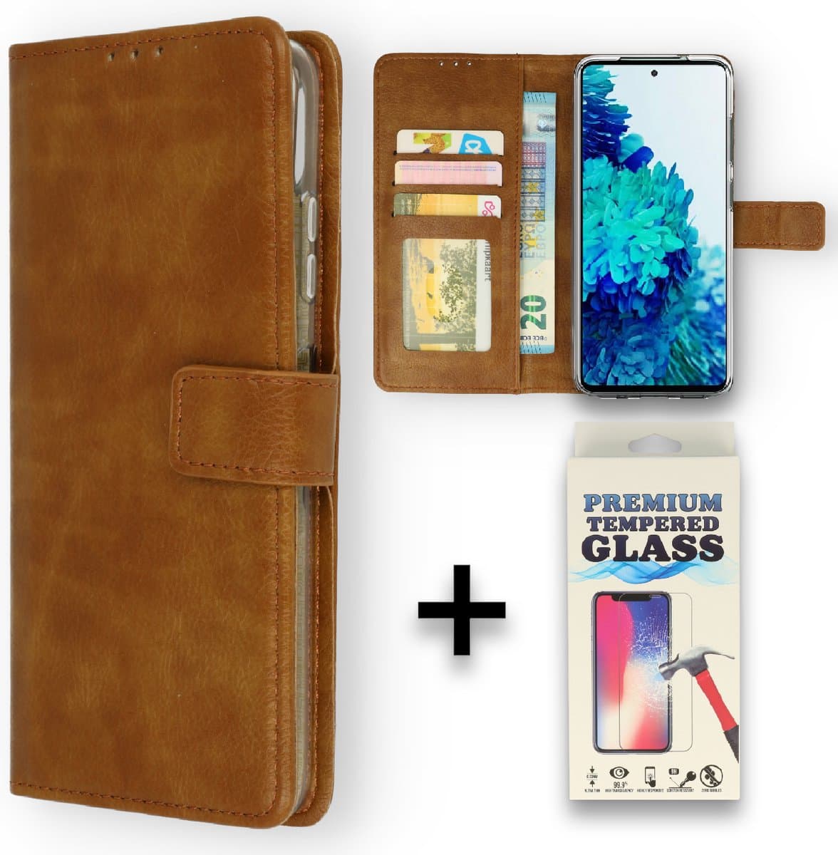 Casemania Hoesje Geschikt voor Xiaomi Redmi 10 (2022) - Bruin- Portemonnee Book Case met Pasjeshouder en Ingebouwde Standaard + Glazen Screenprotector
