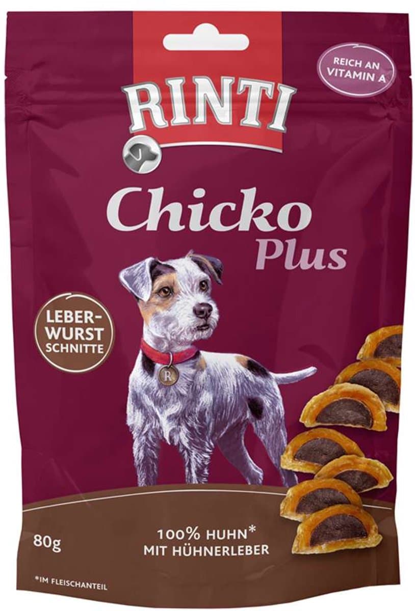 Rinti - Chicko Plus Snack 12x80g - Schijfjes leverworst met kip
