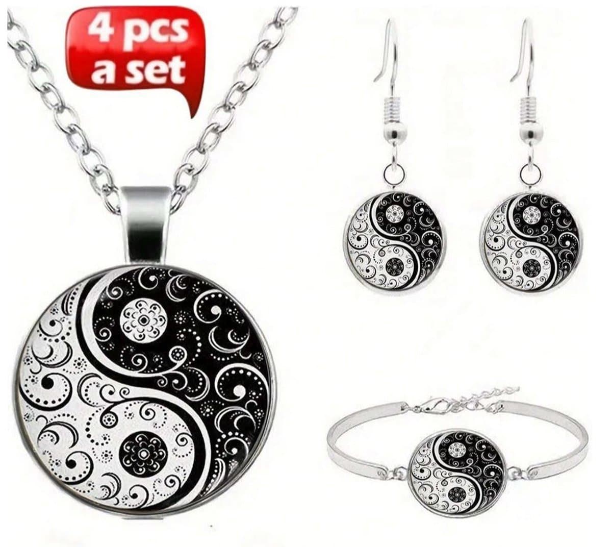 Ketting + oorbellen + armband Ying Yang
