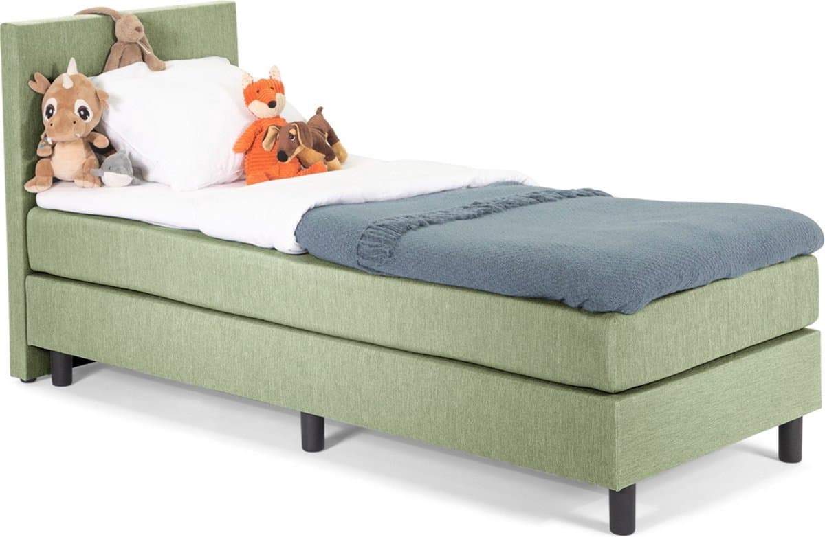 Kinder Boxspring Luxe Glad Hoofdbord 90 x 200 Lentegroen