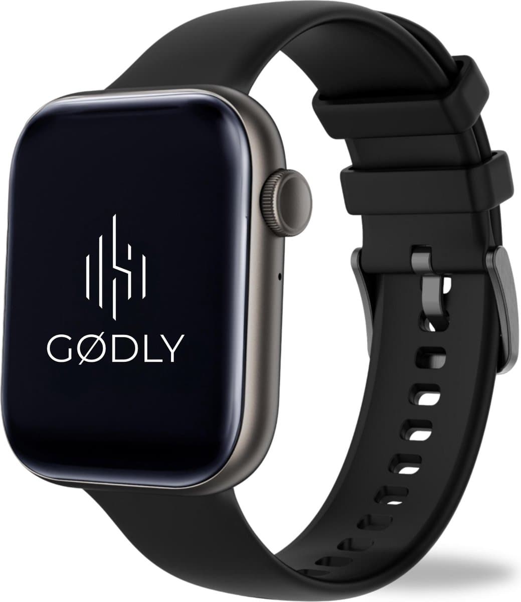 GØDLY® 45 Premium Smartwatch - voor Heren & Dames - Stappenteller - Kcal Teller - Slaapmeter & Hartslagmeter - Geschikt voor iOS & Android - Zwart