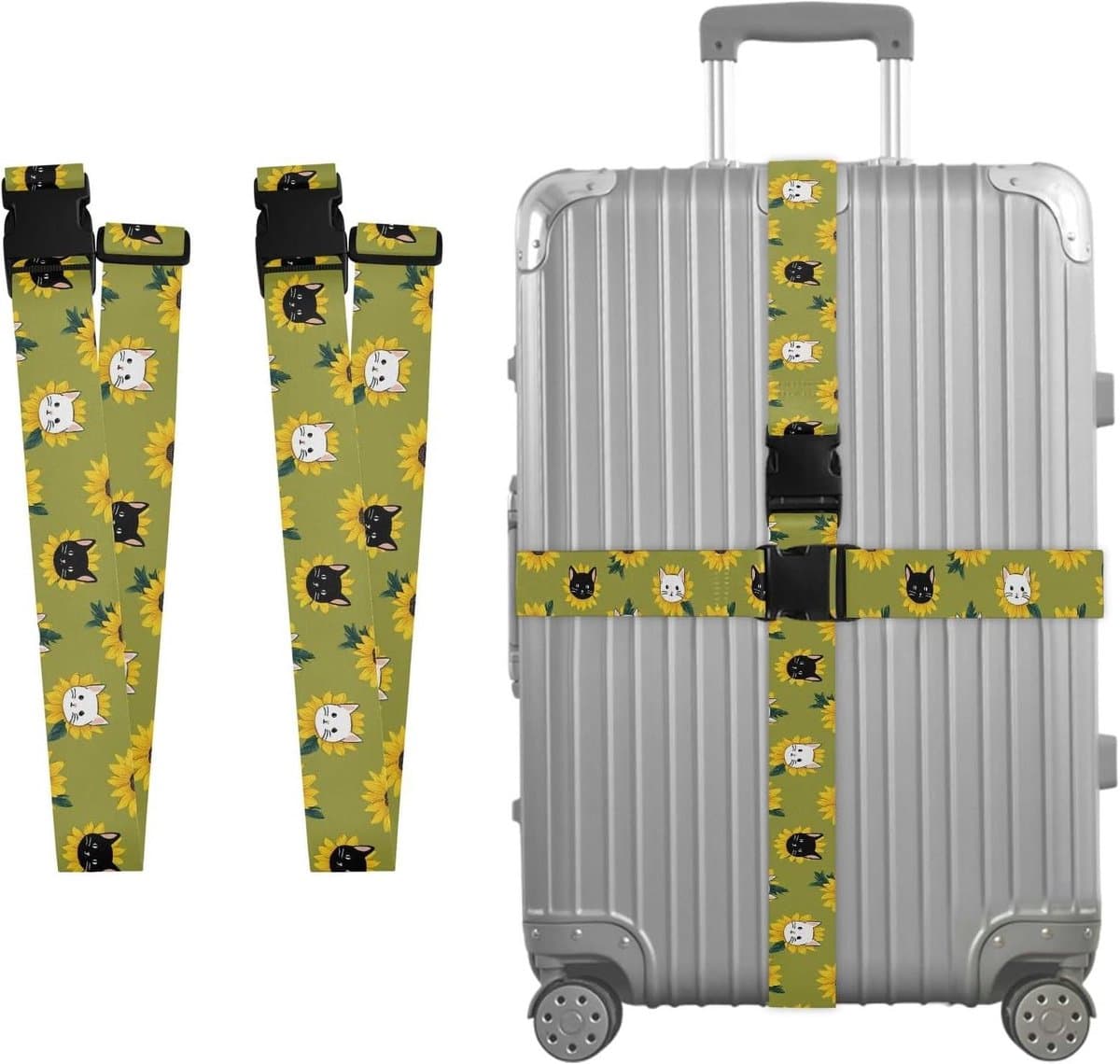 Bagageriemen Koffer - Riemen set - Bagage Zekeren - Opvallend Design - 2 Stuks - Zonnebloem Kat
