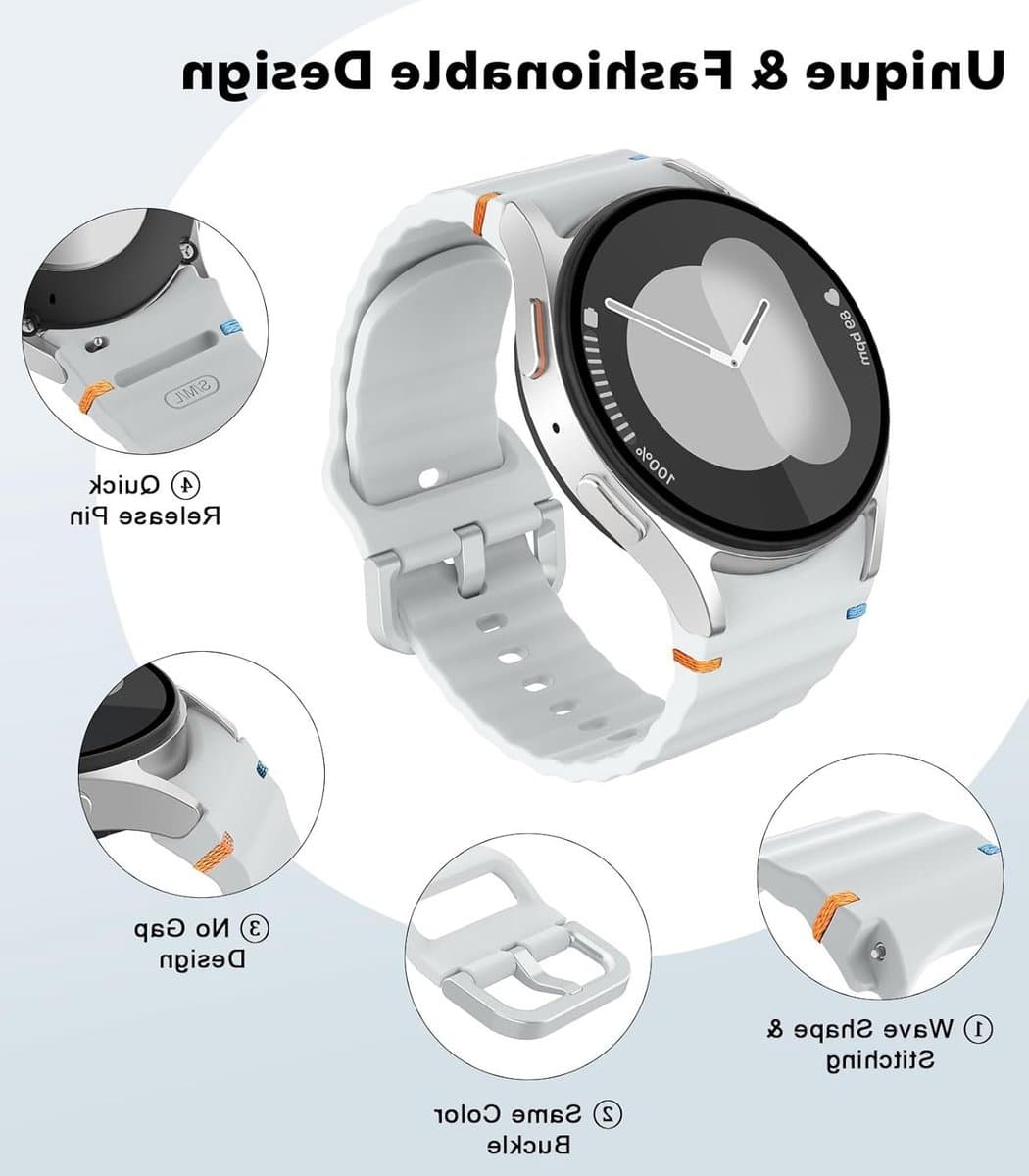 Sportband voor Samsung Galaxy Watch 7 FE 6 5 4 en Watch 6 4 Classic - Zachte siliconen band 40mm 44mm 43mm 47mm 42mm 46mm - Geschikt voor mannen en vrouwen, geen kieren