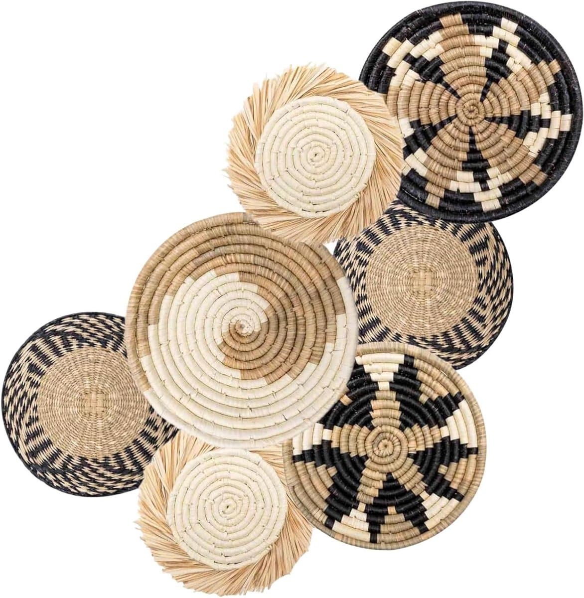 Wanddecoratie Set - Geweven Manden - Woonkamer Aankleden - Natuurlijk Gras Materiaal - 7 Stuks 4 Maten - Natuurlijk