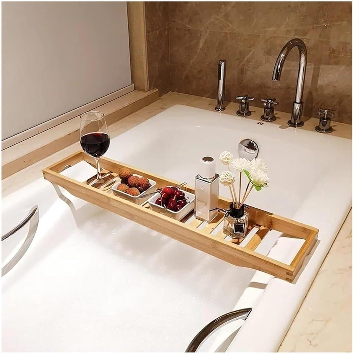 Badplank Hout - Badkuip Caddy Organizer - Ontspannen in Bad - Stijlvolle Opbergoplossing - 50 x 50 x 30 cm