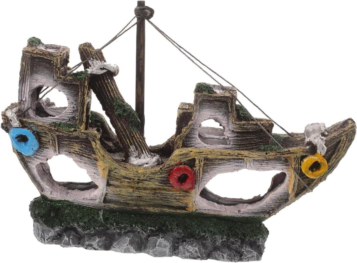 Aquarium Schuilplaats - Vis Grot Decoratie - Aquarium Inrichten - Realistisch Scheepswrak - 20x15x6 CM - Gekleurd