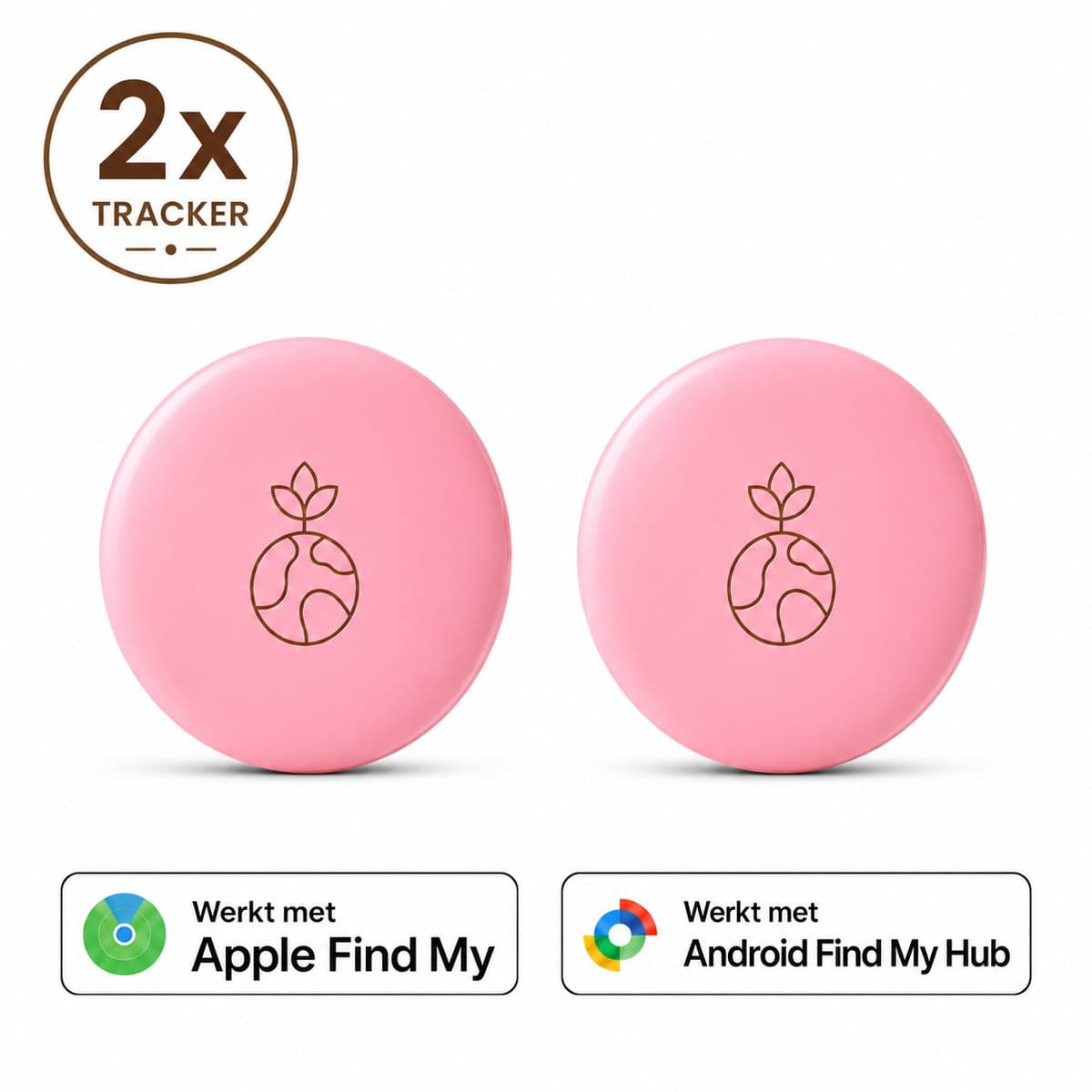 Wise Buyer® GPS Tracker - Werkt met Apple Find My & Android Find My Device - Smarttag - Locatie Tracker - Real-time Locatie Volgsysteem- Zonder abonnement - Sleutelvinder/Keyfinder - 2 Pack - Sleutels, Fiets, Auto, Kat, Hond & Kind - Roze