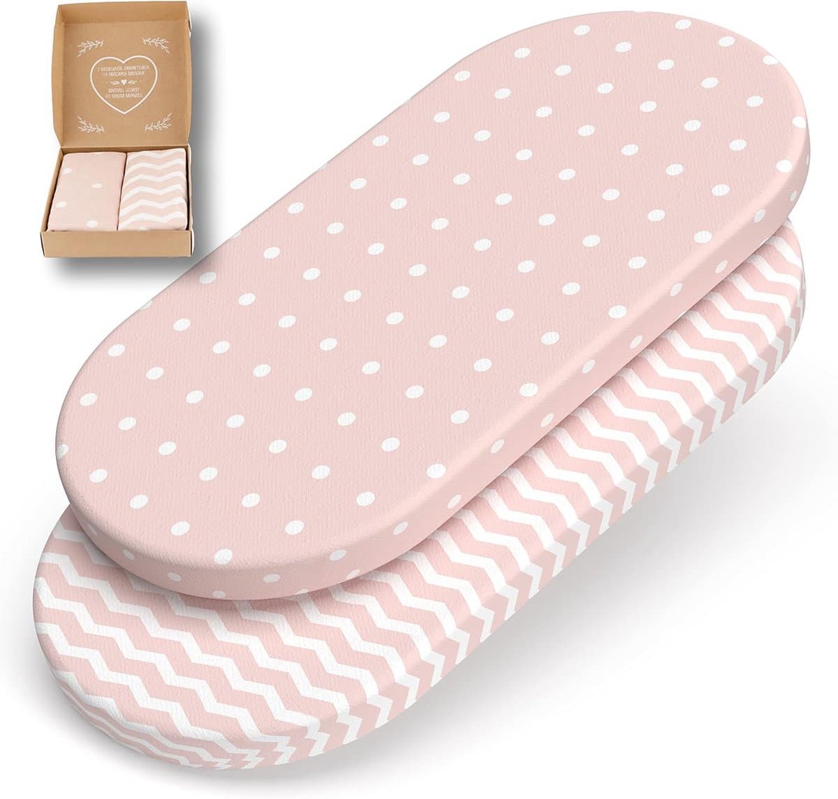Baby Hoeslakens - Wieg Laken - Babykamer Inrichting - Oeko-Tex Gecertificeerd - 75 x 35 cm - Roze