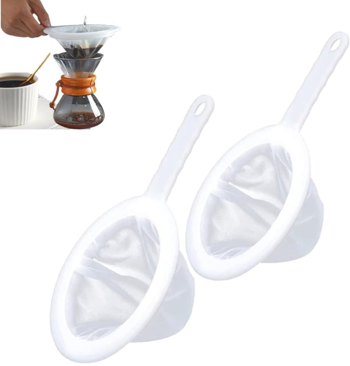Dailygoods- Handzeef 2 Stuks - Fijne Zeef 200/400 Mesh - Antislip Handgreep - Keuken/ Huishoudzeef - Ideaal voor Sap/Rijst