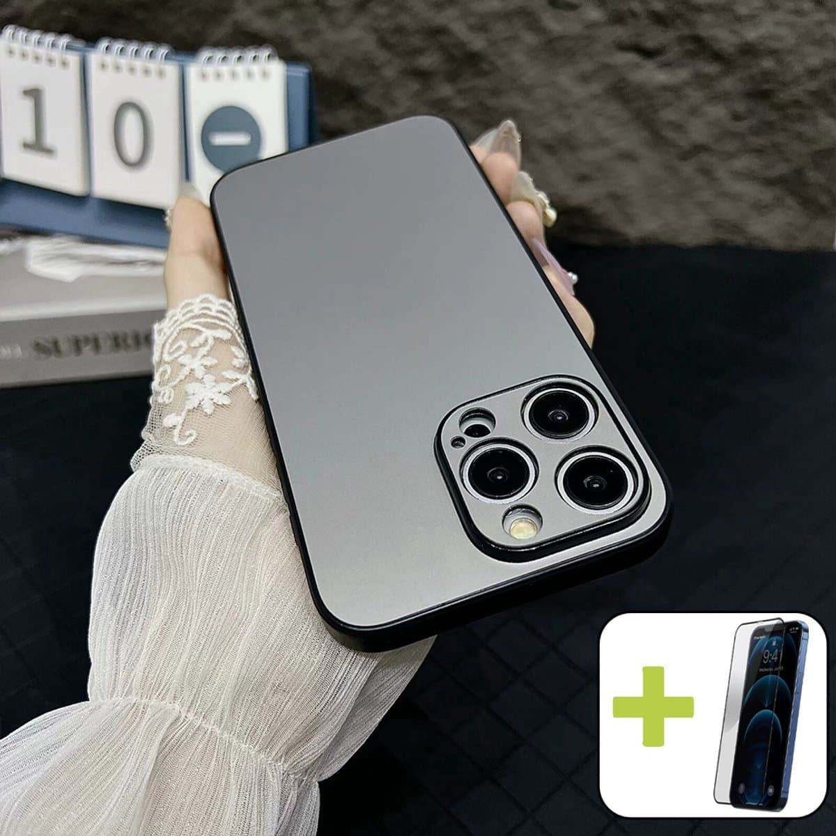 Hoesje voor iPhone 14 Pro, Siliconen Case, PC Anti-Vingerafdruk Hoes, Ultradun Lichtgewicht Schokbestendige Hoesje voor smartphone, Grijs - Screenprotector