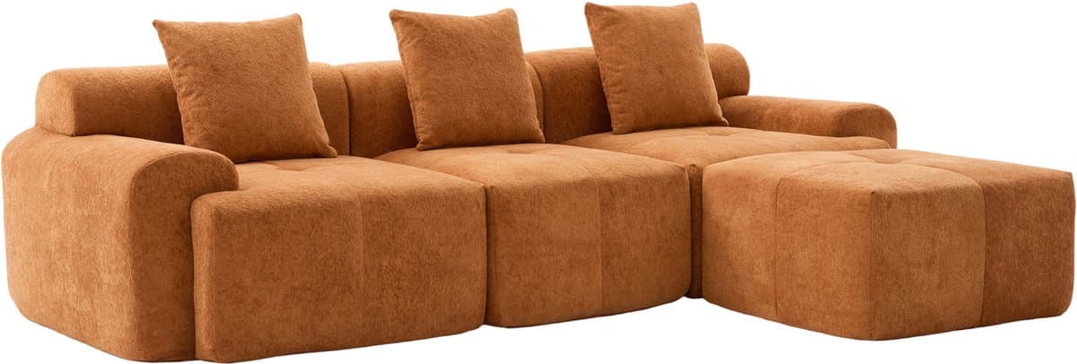REDOM - Hoekbank - Modulair En L-Vormig - Modern - Voor Woonkamer - Ribstof - Oranje - 268 X 102 X 78 Cm