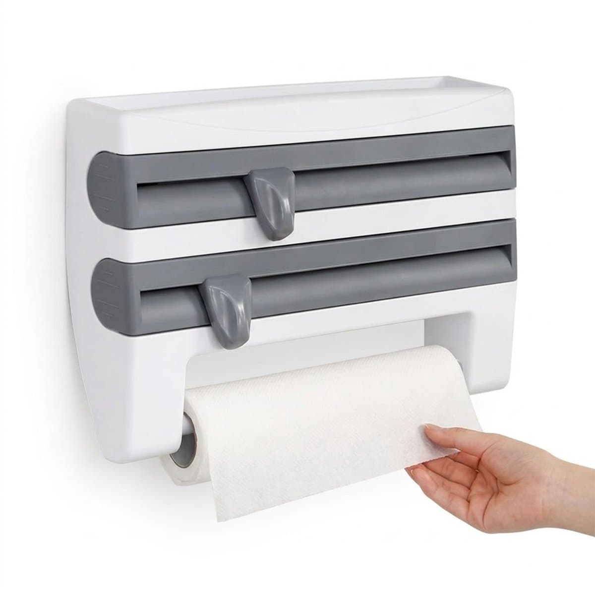 Solvix Keukenrolhouder en Foliehouder – Wandmontage Keuken Organizer met Snijder – Multifunctioneel Keukenrek voor Vershoudfolie en Keukenaccessoires