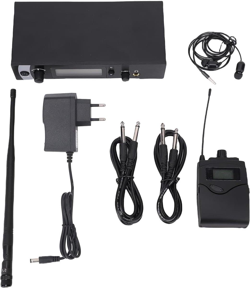 Draadloos monitoringsysteem - In-ear systeem - Live optredens - UHF signaaltechnologie - 50 meter bereik - Zwart