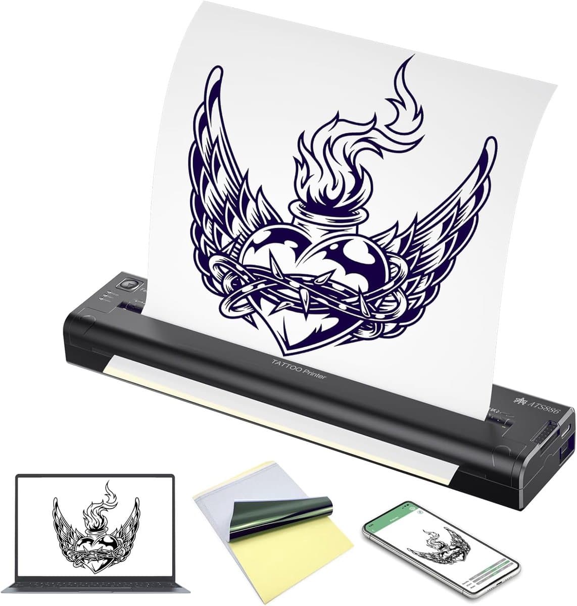 Draadloze Printer - Stencil Maker - Patronen Printen - Inkless Thermisch - 15 Vellen - Zwart