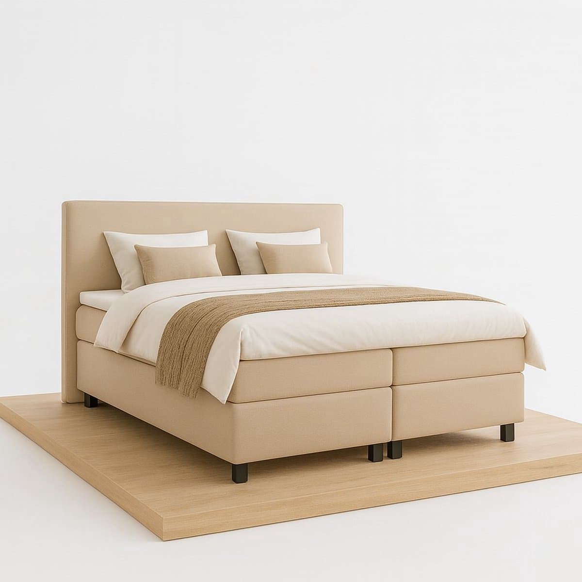 Boxspring DreamLux - 120x220 Compleet - Beige Glad - Puntrust Bedden