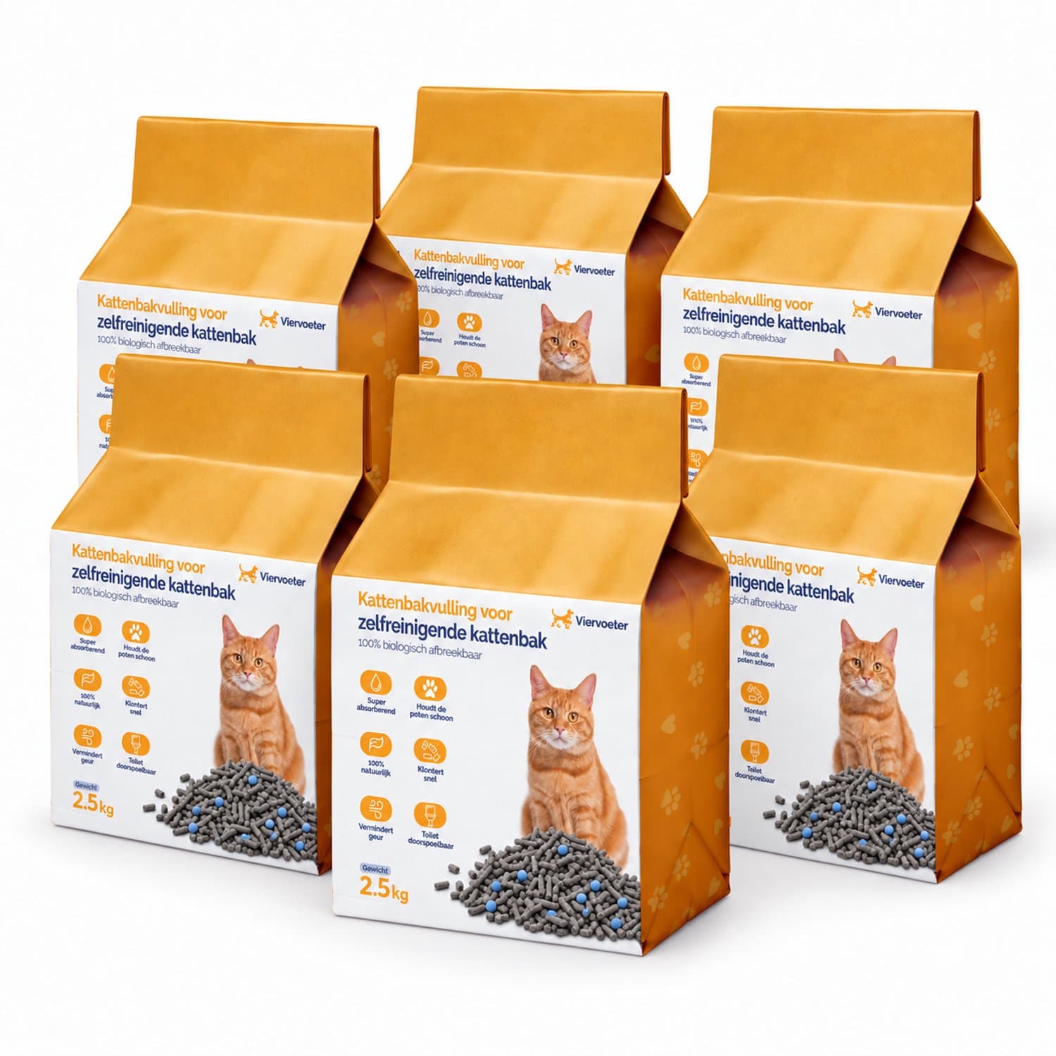 Viervoeter Kattenbakvulling - Tofu met Actieve Kool - 15kg - Voor gewone en automatische kattenbakken - 36L - Klontvormend - 100% Natuurlijk